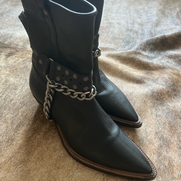 We The Free Black Leather Combat Boots with Chain - Picture 3 of 5